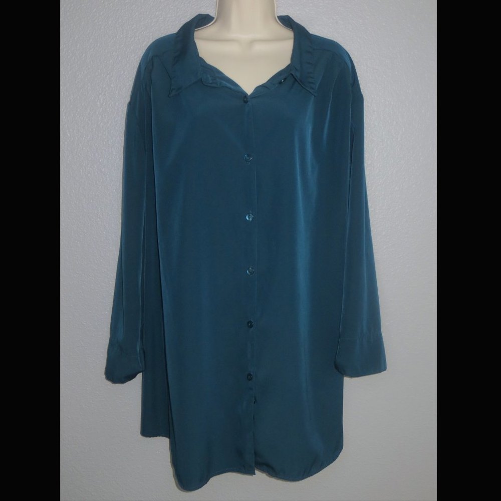 Only Necessities Teal Peachskin 3/4 Sleeve Button-Down (4X)